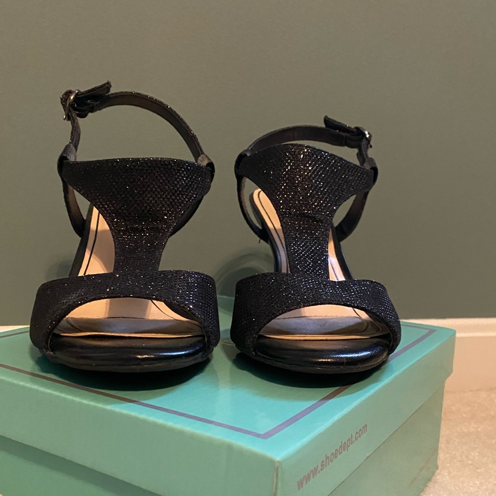 Black Sparkle Fabric Heels